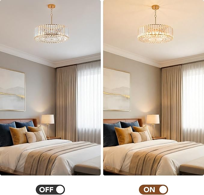 VONLUCE Cystal Ceiling Light Fixture, 6-Light Semi Flush Ceiling Light with Crystal Prisms, 21 in. Chandelier for Dining Room Bedroom Entryway, Kitchen, Gold Metal Canopy, ETL Certificated