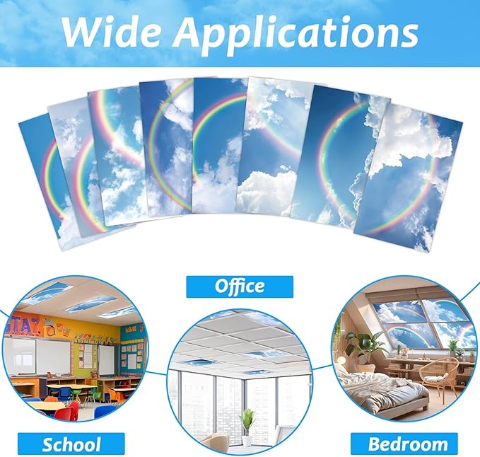 8 Pcs Fluorescent Light Covers with 80 Magnets Decorative for Classroom Ceiling Light 4 x 2 Feet Magnetic Light Covers Filter Easy Install for Office Hospitals & Home Drop Ceiling Supplies (Rainbow)