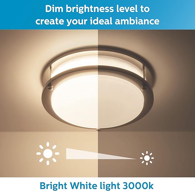 Philips LED Flush Mount Double Ring Ceiling Light 1-Pack Daylight (3000K) 1200 Lumen (16W = 75W) Dimmable Brushed Nickle No Bulbs Required
