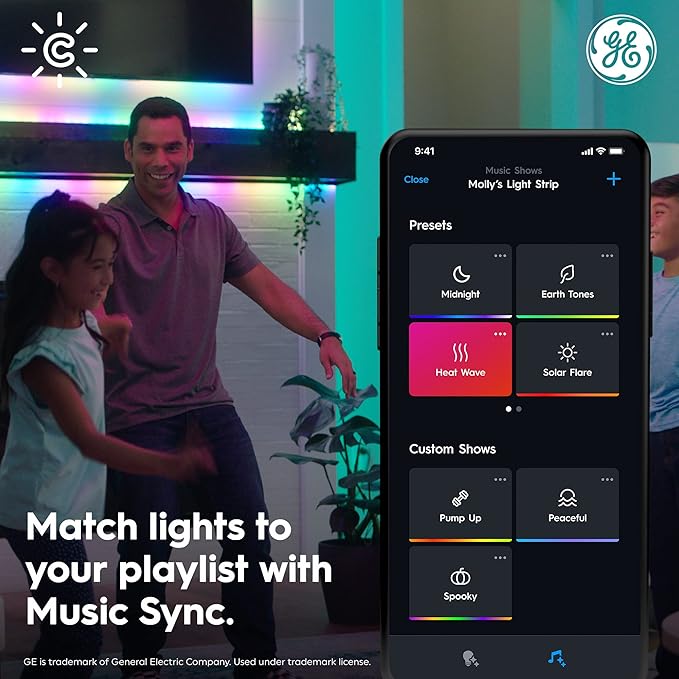 GE Cync Dynamic Effects Smart LED Light Strip with Music Sync, Color Changing WiFi Lights, Indoor Light Strip, Compatible with Alexa and Google Home, 32ft and Power Supply