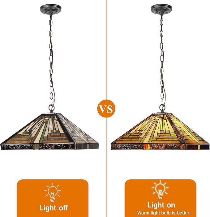 Capulina Tiffany Lamp Stained Glass Pendant Lights 16” Wide Antique Rustic Tiffany Style Hanging Lamp for Kitchen Island Counter Dining Room Hallway Office