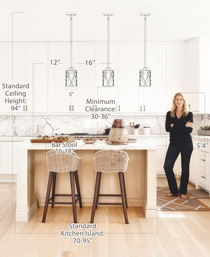 Beionxii Glass Pendant Lights Kitchen Island, Black Modern Kitchen Pendant Lighting Over Island, Farmhouse Industrial Cage Hanging Lighting with Clear Glass for Sink, Dining Room, BX-PL07BK