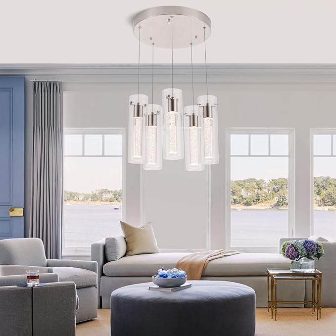 Pendant Lights Kitchen Island Brushed Nickel, 3000K-6000K Dimmable LED Pendant Light Fixtures with Remote, Modern Kitchen Pendant Lighting Over Island for Dining Room & Bar Counter