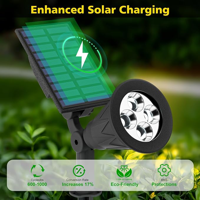 T-SUN Solar Spotlight LED Outdoor Wall Light, IP65 Waterproof, Auto-on at Night/Auto-Off by Day, 180°Angle Adjustable for Tree, Patio, Yard, Garden, Driveway, Stairs, Pool Area (Green)