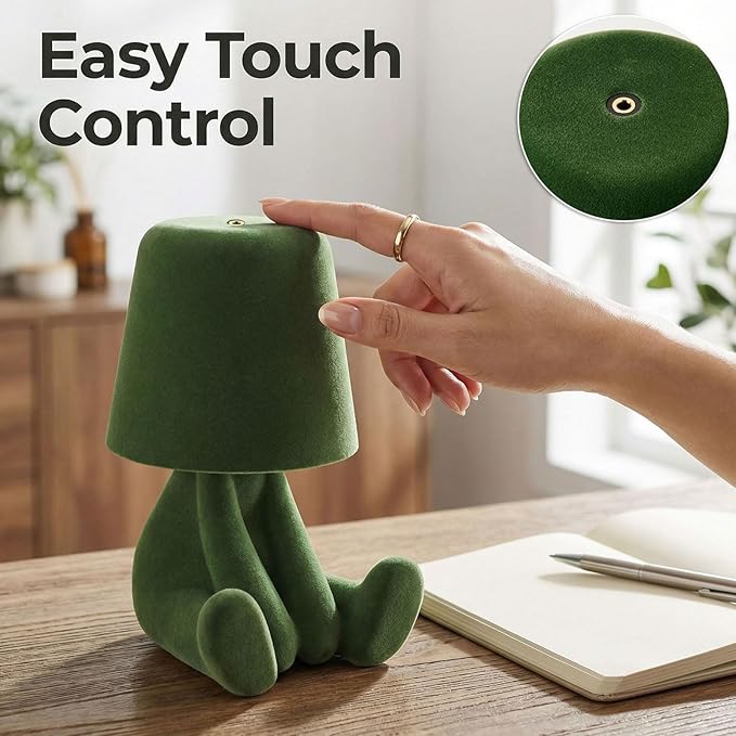 Bedside Touch Control Table Lamp, Golden Decor Thinker Statue LED Table Lamp with USB Port, 3 Way Dimmable Modern Night Light Nightstand Lamp for Home Living Room Office Shelf Decor (Green-B)