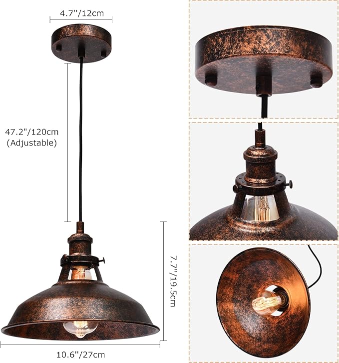 Lingkai Industrial Barn Pendant Light Farmhouse Hanging Lighting Small Chandelier Fixture 10.6in Vintage Ceiling Lamp for Kitchen, Dining Room, Living Room, Hallway