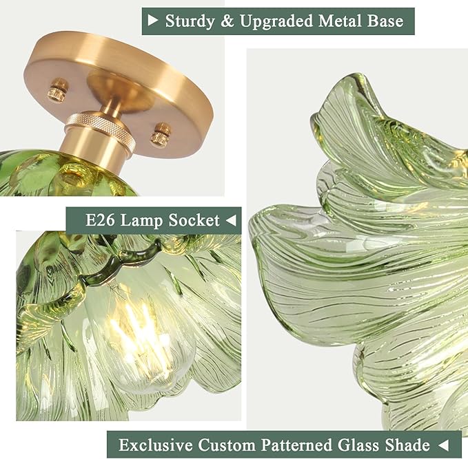 Semi Flush Mount Ceiling Light,Hallway Vintage Lights Fixture Ceiling Green 11" E26 Vintage Light Fixtures for Closet Hallway Kitchen Dining Room