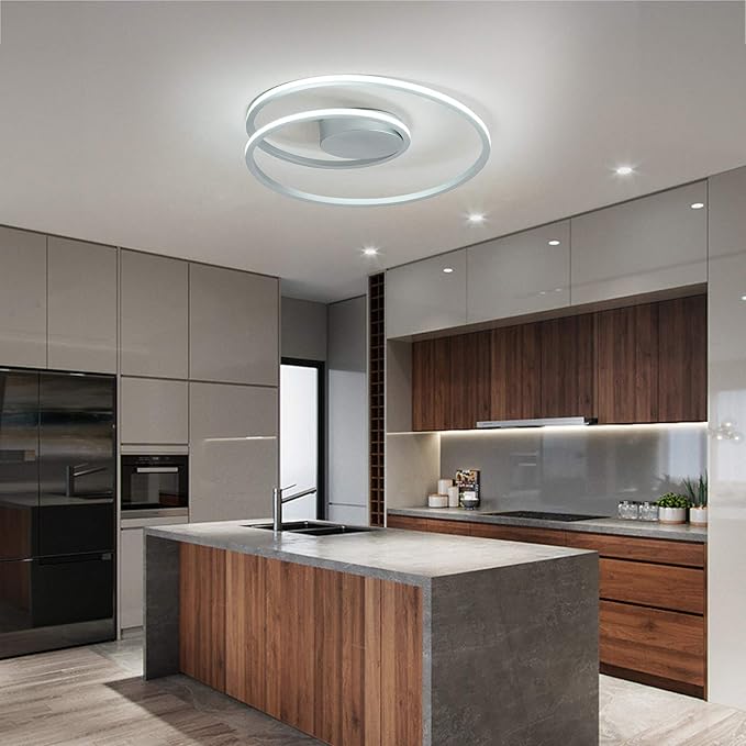 MADEM Room Decor Modern Ceiling Light, 20.5'' Dimmable LED Flush Mount Ceiling Light 47W LED Chandelier Close to Ceiling Light for Bedroom Living Room Dining Room, Silver