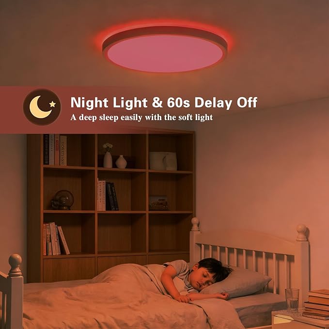 RGB Led Ceiling Light 12 Inch - RGB Rear Color, Flush Mount Ceiling Light for Bedroom Living Room,White, 2-Pack