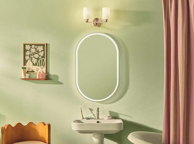 Kichler Gioe 14.25" 2-Light Bathroom Vanity Light Fixture with Opal Glass in Champagne Bronze, Damp Rated for Bathroom, Powder Room, Over Mirror (14.25" W x 10.5" H), 55225CPZ