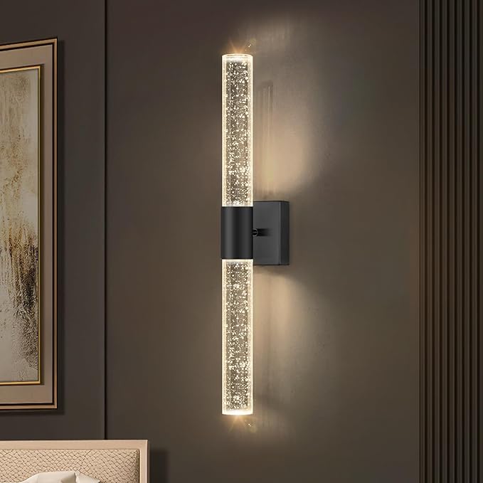 Brushed LED Wall Sconces LED Warm Light Interior Glam Crystal Wall Light Hardwired Black