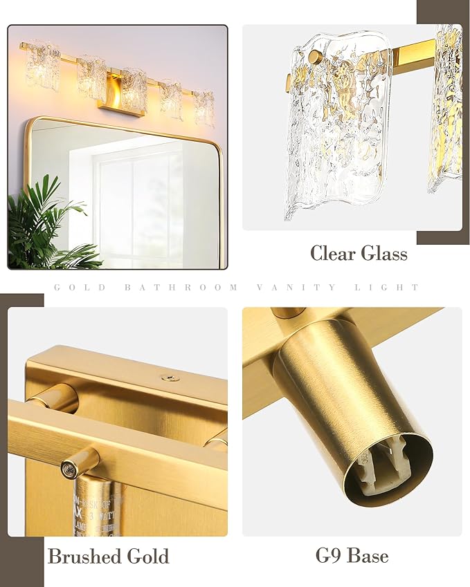 5-Light Bathroom Vanity Lights, 31" Brushed Gold Bathroom Light Fixtures Over Mirror with Clear Glass, Modern Bath Wall Sconce Lighting for Bath Restroom, OS-MM5002-5BG