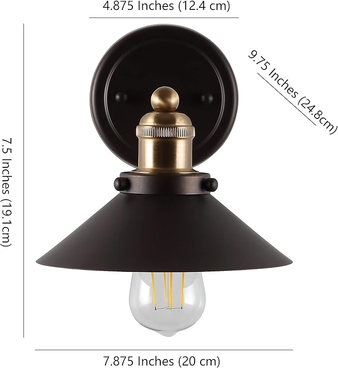 JONATHAN Y 7.8" Oil Rubbed Bronze/Brass Gold 1-Light Industrial Farmhouse Metal Vanity Light Wall Sconce, Metal Shade for Bathroom Mirror, Kitchen, Entryway, LED Bulb Included (JYL7426C)