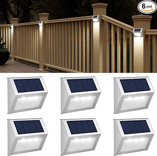 JSOT Outdoor Solar Lights - Solar Powered Deck Lights Waterproof Light for Fence Post Light Outside for Backyard Patio Stair Wall Lighting, 3LED Cool Light 6 Pack