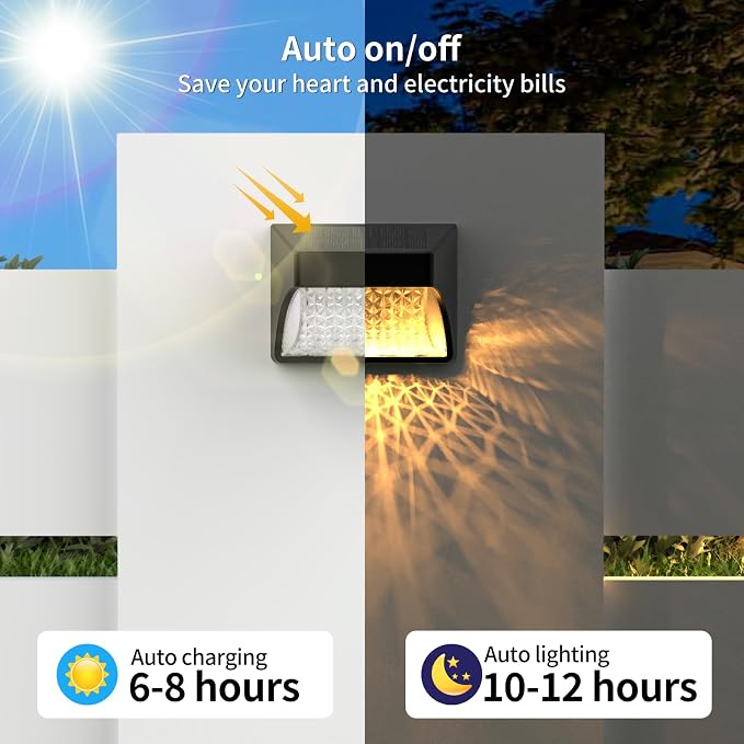 Tadyreal Solar Fence Lights Outdoor Waterproof Ip65, 10 Lighting Modes Fence Lights Solar Powered with 15 Bright Led Lens, Backyard Light Outdoor for Deck Railing Step Pool Patio Wall - 16 Pack