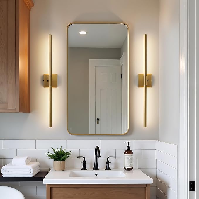 Gold Vanity Light Fixtures for Bathroom Over Mirror 30 inch LED Bath Sconces IP44 5CCT Adjustable Morden Picture Lights for Paintings (Built-in Dimmer)