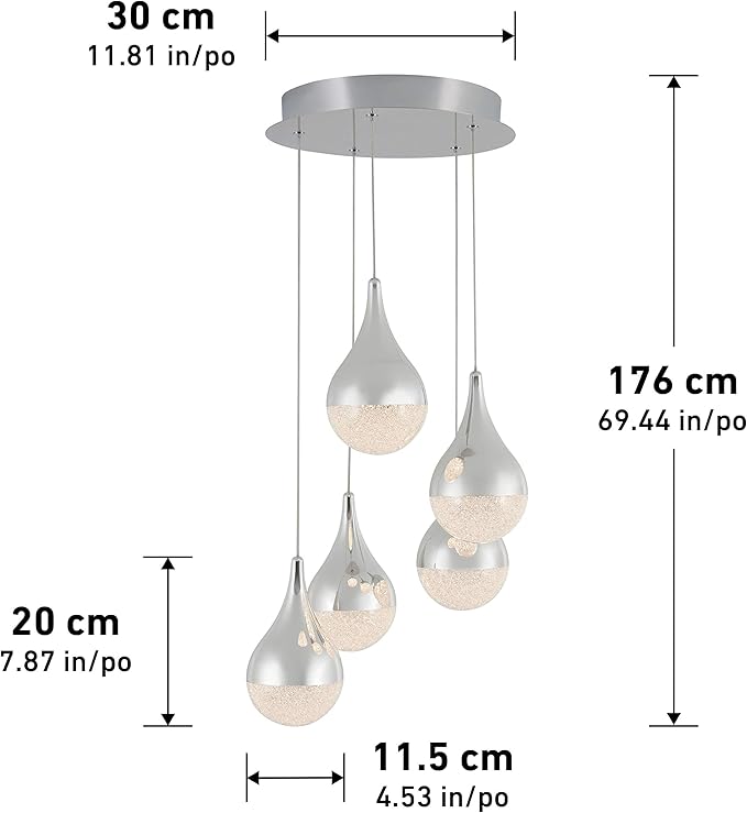 Artika PDT-5GL-RN Glitzer 5-LED Integrated Pendant Light Spiral, Silver, 5-Lights