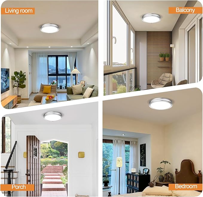 18IN Double Ring LED Flush Mount Ceiling Light Fixture, 28W, 2200LM, with 5CCT 2700K-5000K Adjustable, Dimmable Modern Light Fixture Ceiling for Hallway, Bedroom, ETL Listed - 4PK