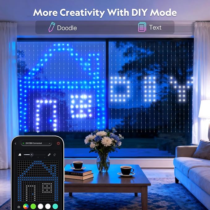 JMEXSUSS App-Controlled RGB Curtain Lights, 400 LED 6.5x6.5ft Color Changing String Lights, DIY Functions, Smart Holiday Lights for Bedroom, 4th of July, Halloween, Party, Xmas, Indoor, Outdoor Decor