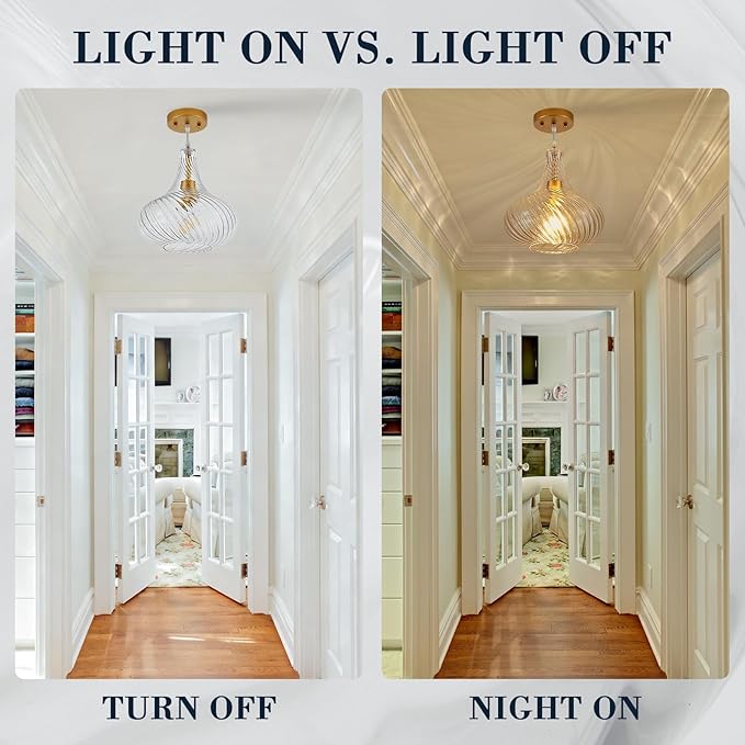 Glass Pendant Lights with Striped Shade 11inch Modern Gold Pendant Lighting Fixtures for Kitchen Island Adjustable 1 Light Large Ceiling Hanging Light for Kitchen Sink Dining Room Hallway, UL Listed