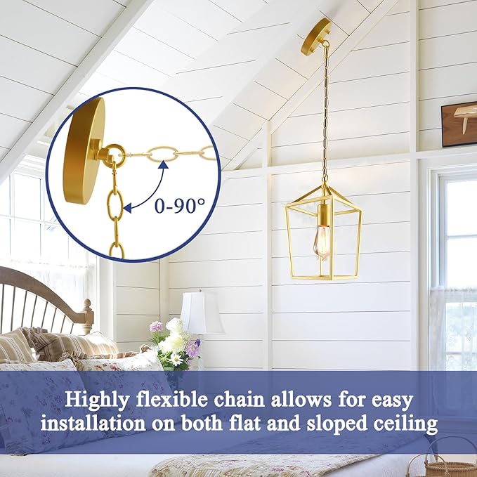2-Pack Gold Pendant Lights Kitchen Island, Modern Mid Century Light Fixtures Hanging Lamp for Kitchen, Farmhouse Kitchen Pendant Lighting Over Island, Metal Cage Design