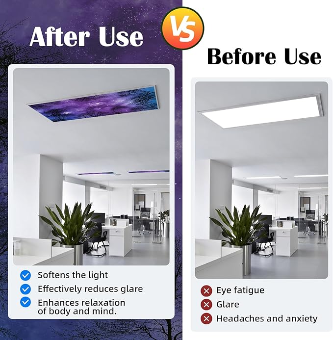 ANGSYLTH 8 Pcs Fluorescent Light Covers - 4 x 2 Feet Covers for Ceiling Lights, 8 x 10 Magnetic Light Filters for Classroom, Office, Hospitals