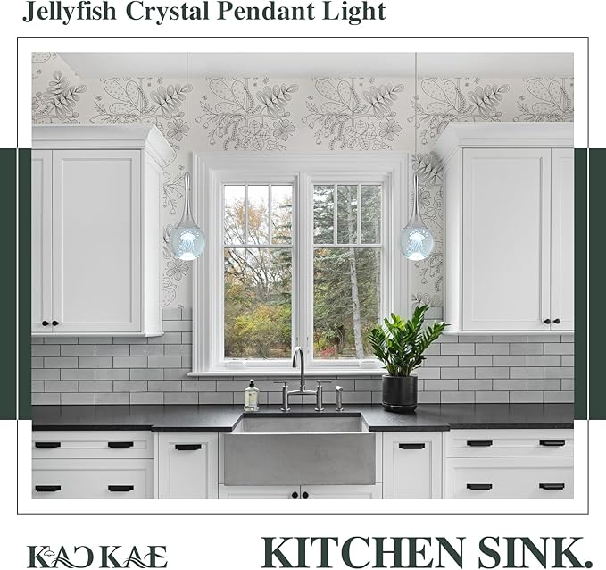 LED Pendant Light Kitchen Island Jellyfish Crystal Pendant Lights Dimmable Chrome Modern Hanging Light for Bedroom Bathroom Living Room 6000K Cool White, 1 Pack