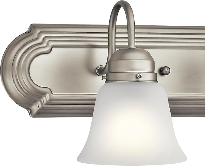 Kichler 24" 3-Light Vanity Bath Light in Brushed Nickel, Modern Bathroom Light with Clear Satin Etched Glass, (24" W x 8" H), 5337NIS