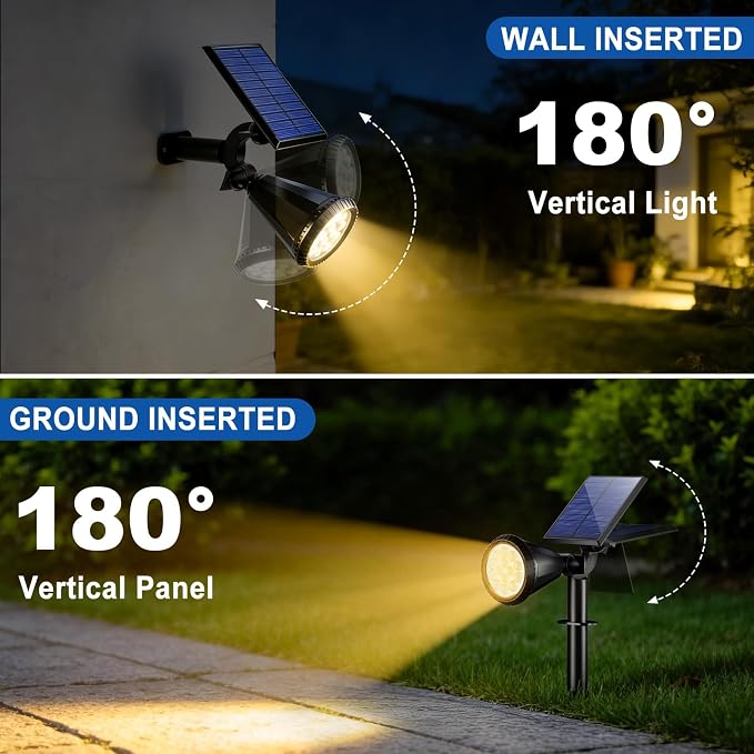 WELALO Solar Spot Lights Outdoor Waterproof IP65, 6 Pack 4 Lighting Modes Solar Powered Landscape Spotlights with Auto On/Off, Solar Garden Christmas Yard Pathway Wall Lights for Outside, Warm White