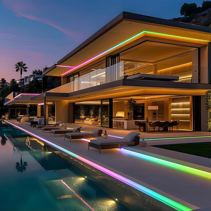 20FT COB RGB+IC LED Strip Lights, IP67 Outdoor 24V RGB LED Lights for Bedroom with Remote Smart App Button Controller Music Sync Color Changing for Garden Outdoor Decor Pool Patio Party DIY Decoration