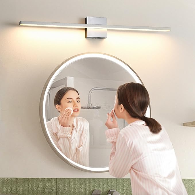 Bathroom Light Fixtures Over Mirror, 32 Inch Brushed Nickel Bathroom Vanity Light, LED Modern Wall Sconce 3000K Bar Vanity Lights for Bathroo