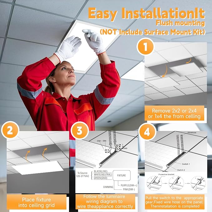 OKQ 2x4 LED Flat Panel Light Drop Ceiling Office Fixture, 5 CCT 3000K-6500K Adjustable & 5 Wattage Selectable,0-10V Dimmable, 2X4 LED Flush Mount Ceiling Light, ETL Listed 20Pack