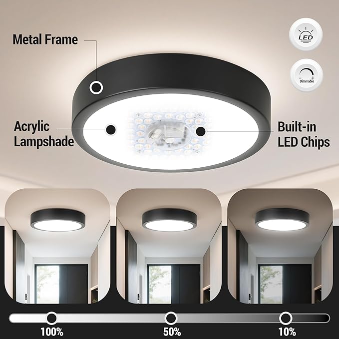 11" LED Flush Mount Ceiling Light, Black Modern Ceiling Light Fixture with 5CCT 2700K-5000K, Dimmable LED Light Fixtures Ceiling Mount for Kitchen Bathroom Bedroom Hallway
