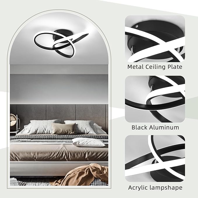 CANEOE Modern LED Ceiling Light Fixture,42W Dimmable Flush Mount Ceiling Light with Remote Black Close to Ceiling Light,3-Color Ceiling Lamp for Bedroom Living Room Kitchen Dining Room Office
