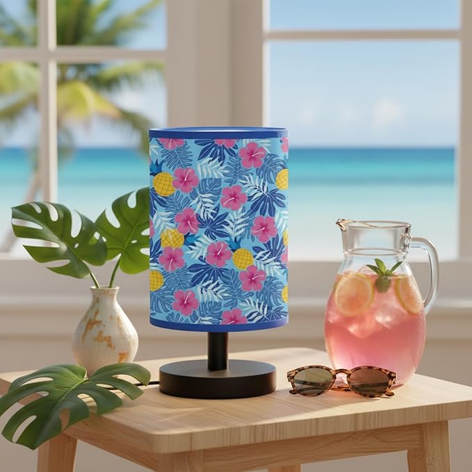 Glooglitter Summer Hawaii Hibiscus Table Lamp 3 Colors Dimmable Lights 9.72 x 5.12 Inch Palm Leaves Pineapple Tropical Night Light Bedside Lamps Decoration for Bedroom Desk Birthday Gifts