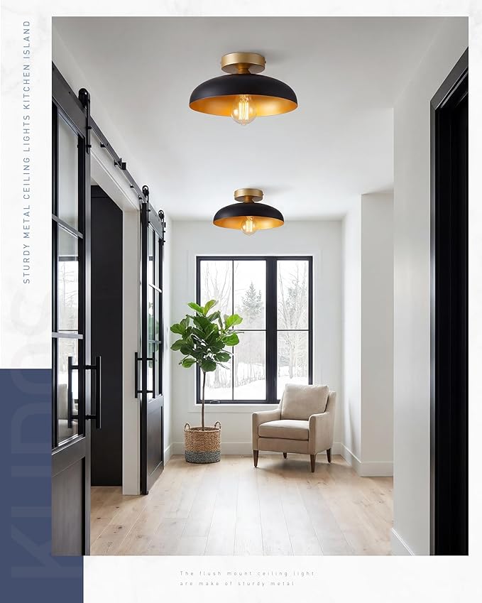 kudos 12 Inch Semi Flush Mount Ceiling Light,1-Light Kitchen Ceiling Lights, Black Ceiling Light Flush Mount for E26 Base Bedroom Hallway Kitchen, KDCL01-BKE