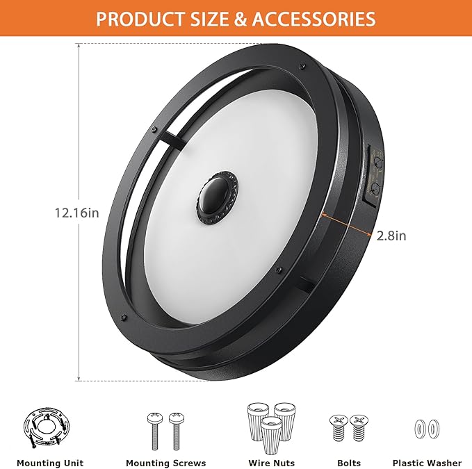 Outdoor Motion Sensor Flush Mount Ceiling Light, LED Outdoor Ceiling Light Fixture 2 Pack, 12" Dusk to Dawn Porch Ceiling Light, Black Modern Exterior Light for Farmhouse Garage Hallway Entry