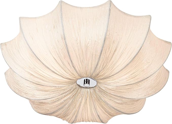 Possini Euro Design Planetarium Modern Close to Ceiling Light Flush Mount Fixture 21" Wide Chrome White Fabric Scalloped Bowl Shade for Bedroom Hallway Living Room Dining Room Bathroom Kitchen