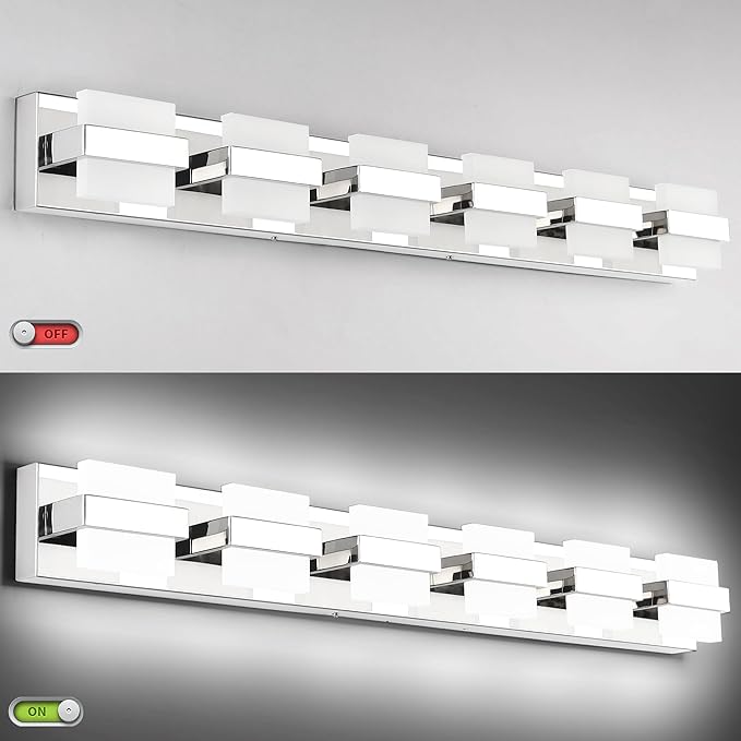 SOLFART Adjustable 6 Lights Black Bathroom Vanity Light Modern LED Vanity Light Fixtures Bathroom Lighting Fixtures for Mirror 41 inch 5 Color Dimmable 5CCT