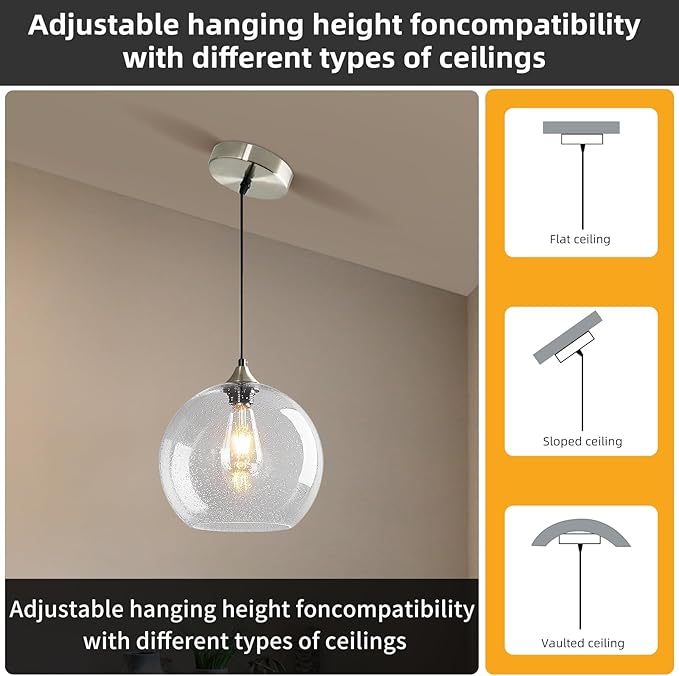 Modern 3-Pack Glass Globe Pendant Lights, Clear Modern Pendant Lighting for Kitchen Island, Clear Glass Hanging Lamps for Dining Room Living Room Bedroom, Small 5.9 Inch Fixture (Bulbs Not Included)