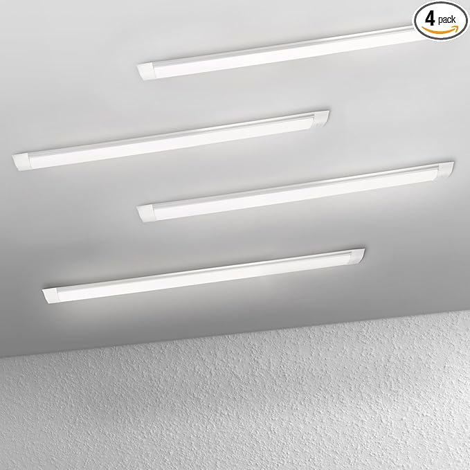 4-Pack 4FT LED Batten, Close to Ceiling Light fixtures, 40W, Ultra-Thin Day Light, 4000K, IP20, LED Ceiling Light for Garage, Stores, Warehouse, Office, Corridor, supermarkets, etc.