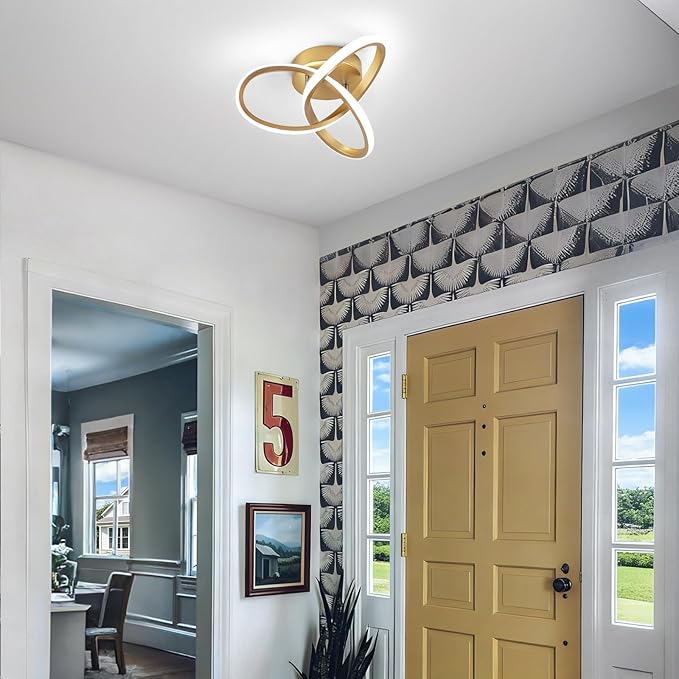 Gold Hallway Ceiling Light Fixtures 3000K-6000K Dimmable LED Ceiling Light with Remote Control Modern Flush Mount Ceiling Lights for Bedroom Bathroom Kitchen Balcony Stair Aisle Ceiling Lamp (Gold)