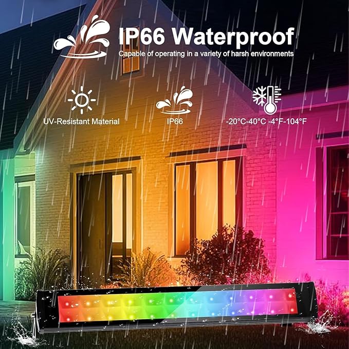 50W 2.4G Remote Control RGB Wall Washer Light, 3000K Warm Light, RGB Light bar with Remote Control & APP Control, for Birthday Party, Garden Lighting, Wall Display, Hotel, Building