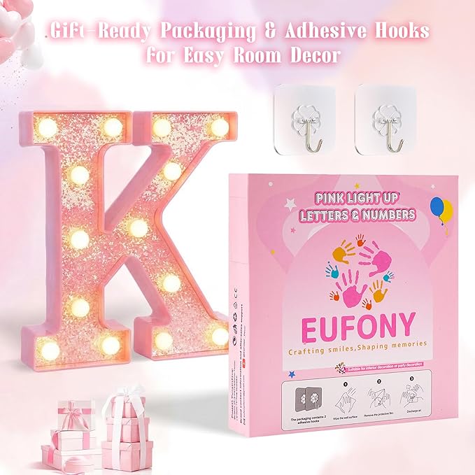 Pink Marquee Light Up Letters, Glitter Alphabet LED Letter Lights for Pink Birthday Party Decorations, Battery Operated Letter Sign for Girls Room Vanity Table Decor, Warm White Lights Letter Z