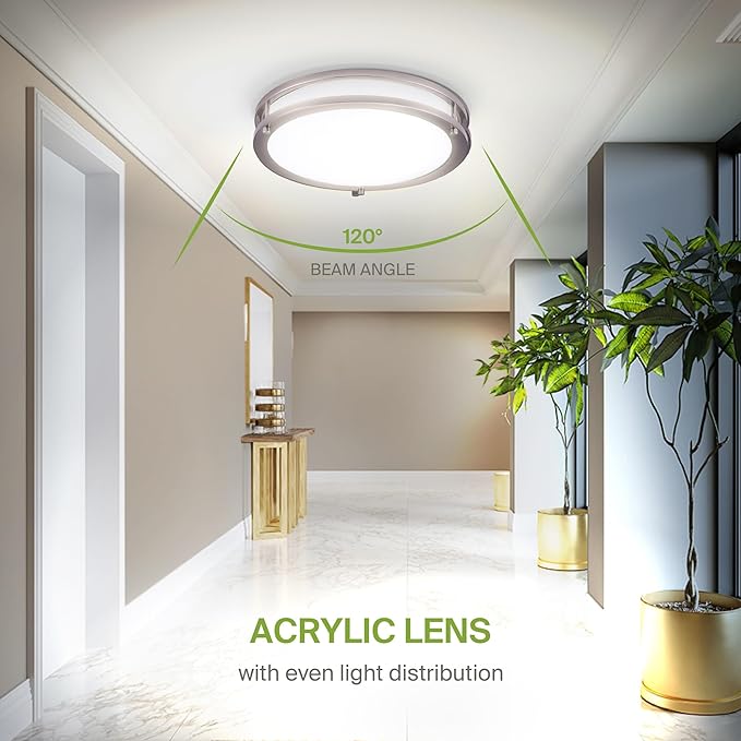 ASD LED 10" Round Flush Mount Lighting, Close to Ceiling Light Fixture | 3CCT, Dimmable, Energy Star, ETL Listed | 16W 1041LM 3000K-5000K 120V | Low Profile Double Ring Lamp | Nickel, 4 Pack