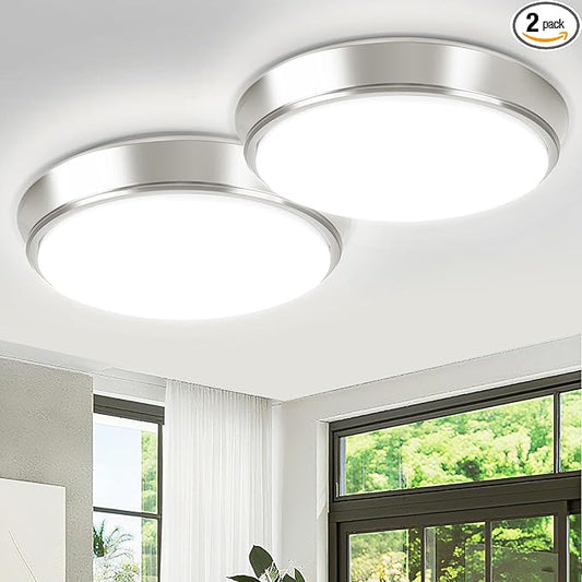 13 Inch 36W Dimmable Flush Mount LED Ceiling Lights, 5CCT (2700K-6500K) Adjustable & 4000LM Super Bright LED Ceiling Light Fixtures, Brushed Nickel Modern Ceiling Lamp for Bathroom Hallway, 2-Pack