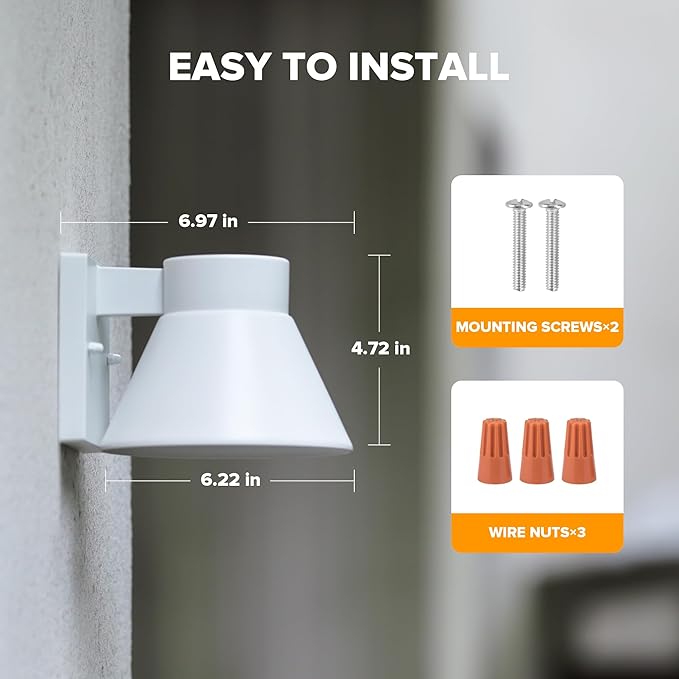 UME 2 Pack LED Outdoor Wall Light Fixtures, Dusk to Dawn Outdoor Wall Lantern, Exterior Waterproof Wall Sconce Light Fixtures, White Front Porch Lights Wall Mount Lighting