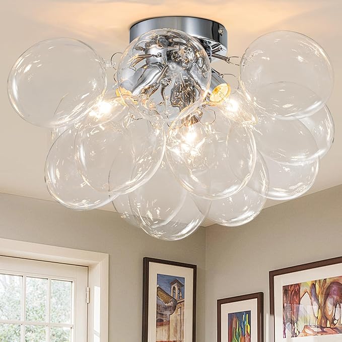 GoYeel Ceiling Light Chandelier Modern Kitchen Lights Ceiling Flush Mount Glass Bubble Chandelier Lighting 3 Light Entryway Light Fixture 17.72in 13 Globe for Bedroom Foyer Living Room