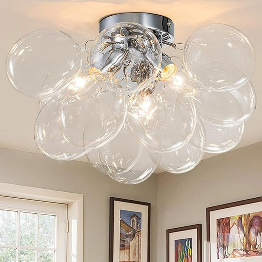 GoYeel Ceiling Light Chandelier Modern Kitchen Lights Ceiling Flush Mount Glass Bubble Chandelier Lighting 3 Light Entryway Light Fixture 17.72in 13 Globe for Bedroom Foyer Living Room