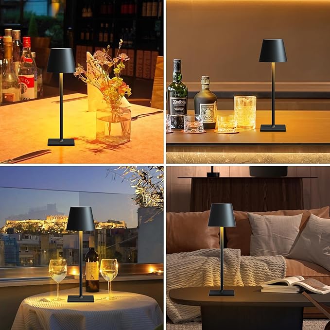 Cordless Table Lamps, Outdoor Solar LED Lamp, 4000mAh Rechargeable Bottle Lamp, Touch RGB Color Stepless Dimming Light for Bedroom, Restaurants, Patio, Camping,Bar Black